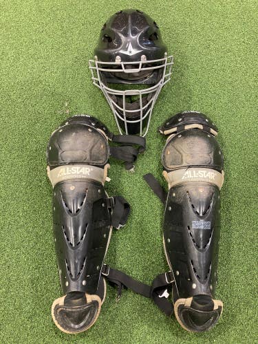 Used Youth All Star Catcher's Shin Guards & Helmet (No Chests)