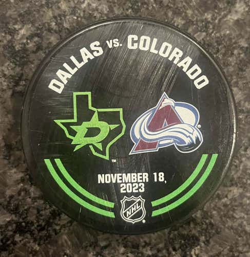 Dallas Stars vs Colorado Avalanche NHL Authenticated Official Warm Up Puck
