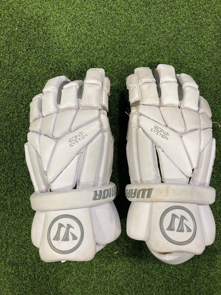 White Used Warrior Evo Lacrosse Gloves 12"