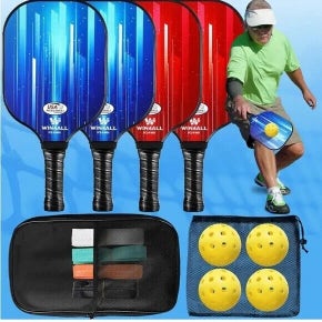 Win4All Complete Set of 4 Lightweight Pickleball Paddles 4 balls and carry bag