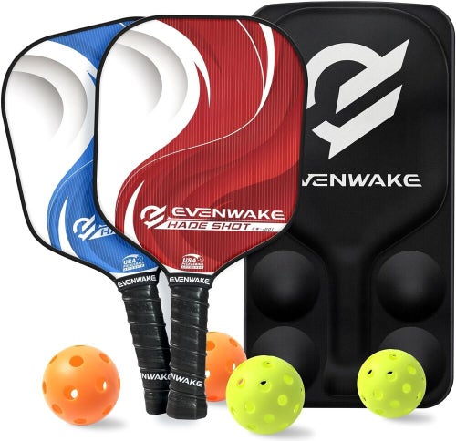NEW Evenwake Pickelball Set Of 2 High End Carbon Fiber Paddles 4 Balls & Case!