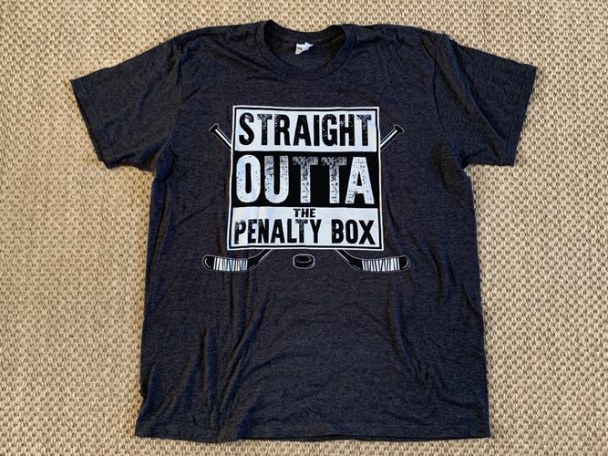 Ice Hockey "Straight Outta The Penalty Box" T-Shirt Gray XL Men's Shirt - New