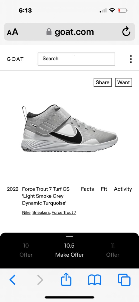 Gray Kid's Turf Cleats High Top Force Zoom Trout 7