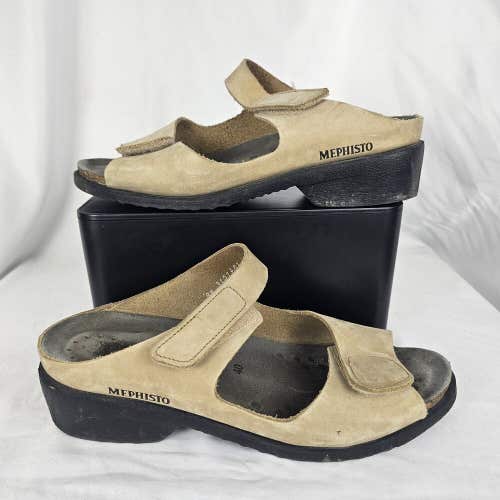 Mephisto Tan Nubuck Two Strap Sandals Made In France Size 40, Womens 8.5