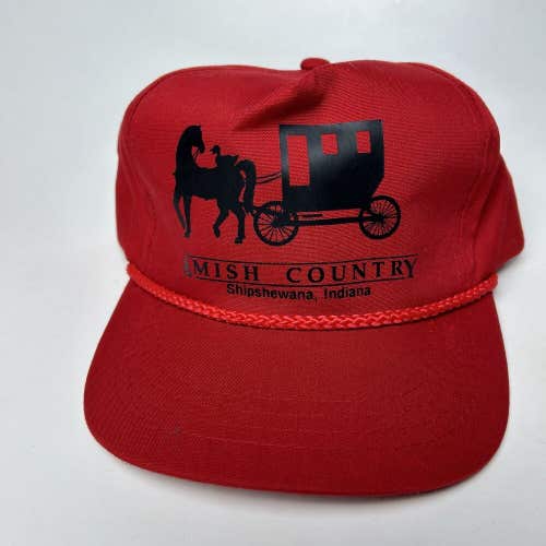 Vintage Amish Country Shipshewana Indiana Snapback Cap Hat Red Yupoong