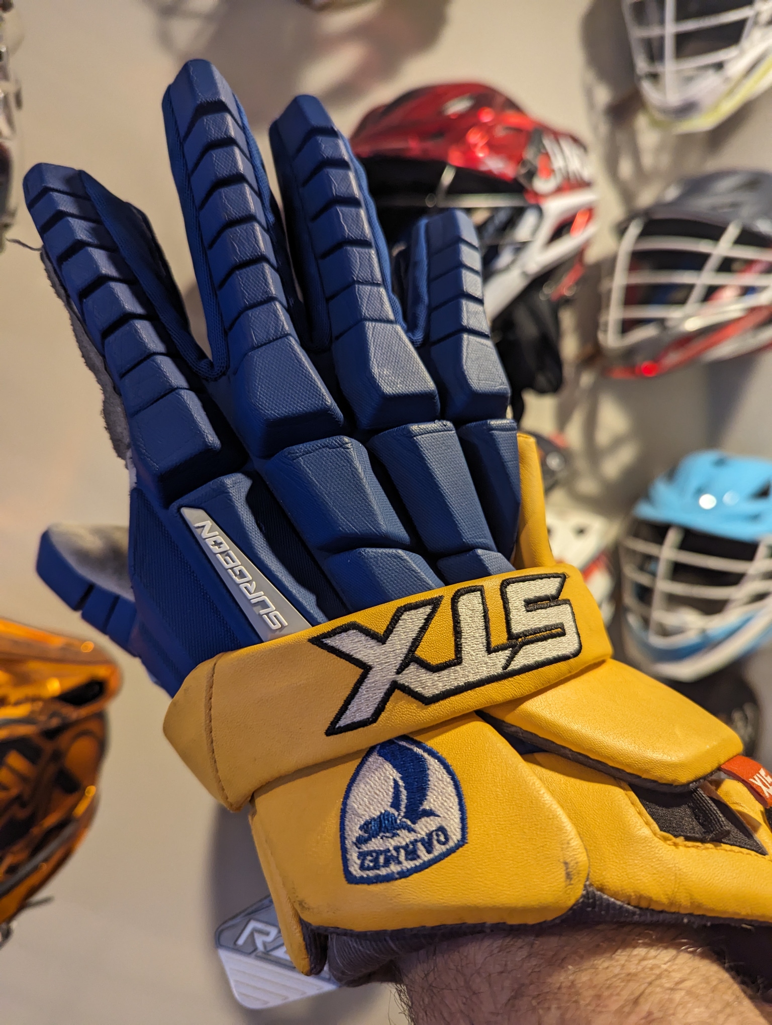 Used STX Surgeon RZR Lacrosse Gloves Large
