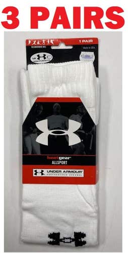 3 pack Under Armour Allsport Performance Heat Gear Socks white large athletic UA