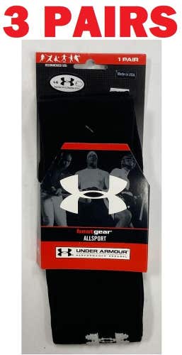 3 pack Under Armour Allsport Performance Heat Gear Socks black large athletic UA