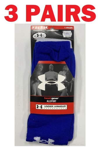 3 pairs Under Armour Allsport Performance Heat Gear Socks blue large sports UA