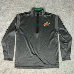 Minnesota Wild Mens Pullover Medium Gray Quarter Zip Sweatshirt Sweater Hockey