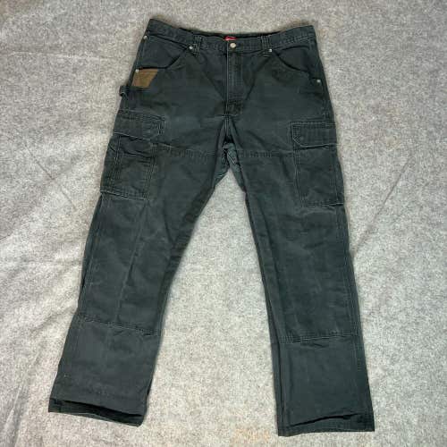 Wrangler Workwear Men Pants 38x30 Black Carpenter Straight Ripstop Pocket Cotton