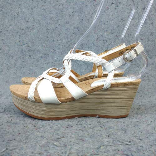 Baretraps Mairi Wedge Sandals Womens 8 Shoes Strappy White Cork Open Toe