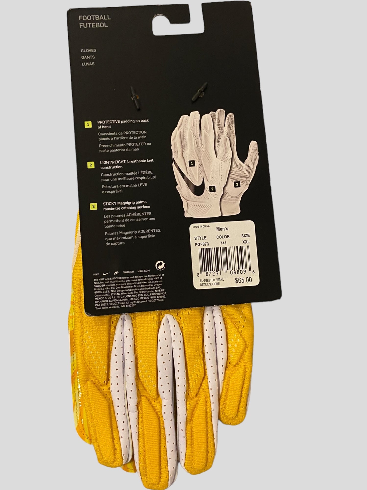 NFL Nike Yellow / Gold Superbad XXL Football Gloves - NEW
