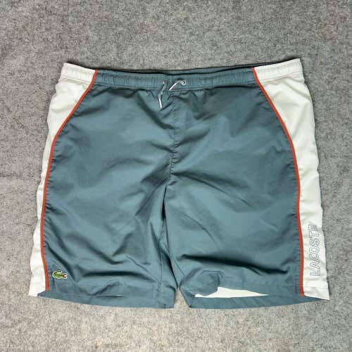 Lacoste Mens Shorts Extra Large Gray White Spellout Tennis Alligator Logo Gym