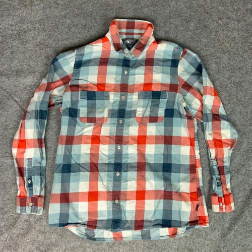 North Face Women Shirt Large Blue Red Long Sleeve Button Blouse Outdoor Casual