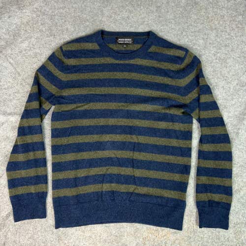 Banana Republic Mens Sweater Large Navy Green Cashmere Todd Duncan Striped Soft