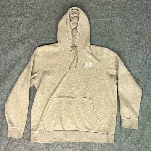 Under Armour Mens Hoodie Large Beige White Sweatshirt Sweater Embroidered Top