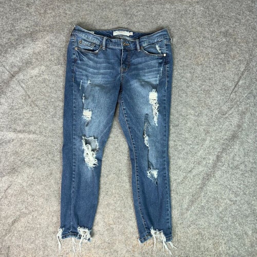Torrid Womens Jeans 10 Blue Denim Pant Skinny Ankle Distressed Cropped Raw Hem