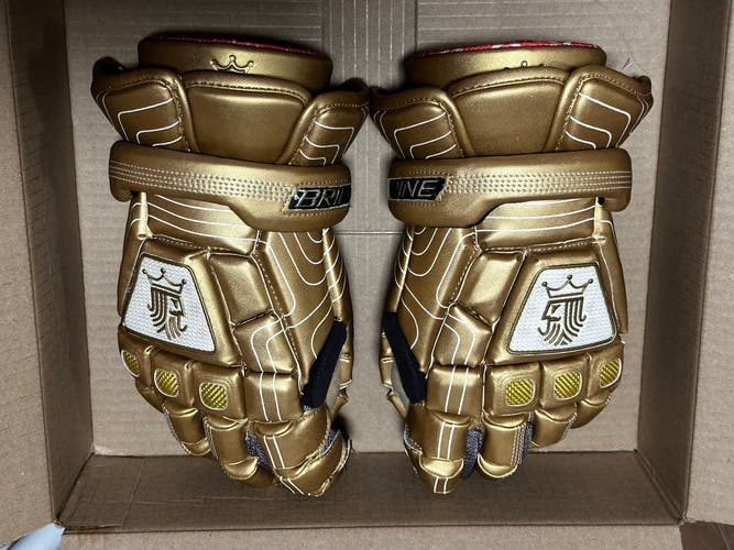 Used Brine King II Lacrosse Gold Rare Gloves 13" - Excellent Used Condition