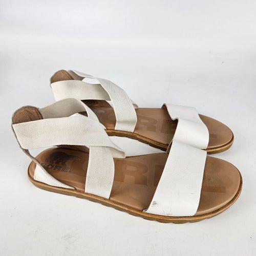 Sorel Women's Ella II White Leather Slip On Comfort Sandals Size: 7.5