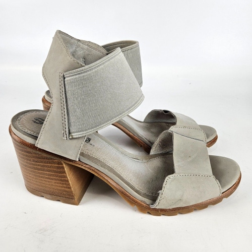 Sorel Womens Nadia Size: 7 Dove Gray Leather Heeled Sandals NL3238-081 Shoe