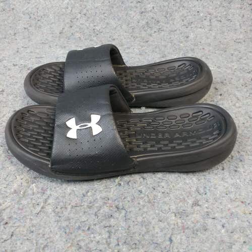 Under Armour UA Playmaker Fix Slide Boys 6Y Sandals Black Logo Flip Flop Shoes