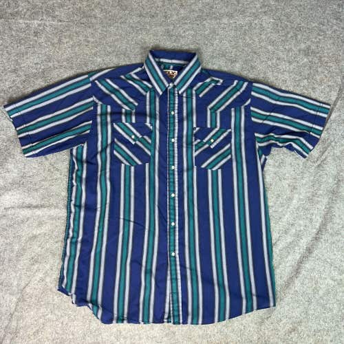 Ely Cattleman Mens Shirt Large Blue White Striped Pearl Snap Western Ranch Top