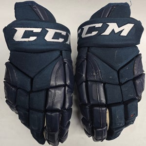 CCM HGP14 PRO STOCK CUSTOM NAVY HOCKEY GLOVES 15" USED ECHL #8(11963)