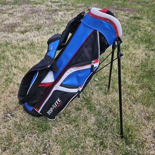 Top Flite Junior Blue Red White Stand Golf Bag 5 Way Divider EUC 31" Tall