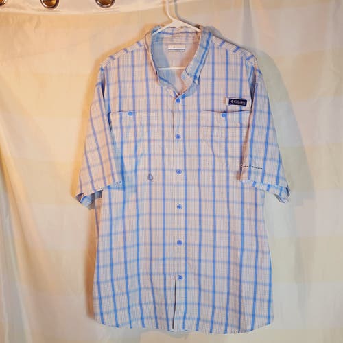 Columbia Sportswear PFG Blue Grey Bahama Li Short Sleeve Omni Shade Mesh Lined Shirt Sz XL
