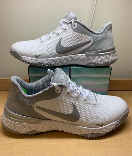 Size 10.5 Nike Alpha Huarache Elite 3 Baseball Lacrosse Turf Shoes Cleats Gray White
