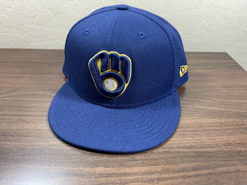 Milwaukee Brewers MLB BASEBALL NEW ERA 59FIFTY Blue Size 7 3/8 Fitted Cap Hat!