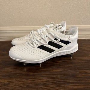Adidas Adizero Afterburner 8 White/Silver Metal Cleats Size 9 FY3862