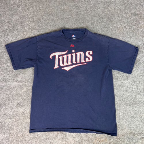 Minnesota Twins Mens Shirt Large Navy Tee Justin Morneau Jersey Baseball MLB Top
