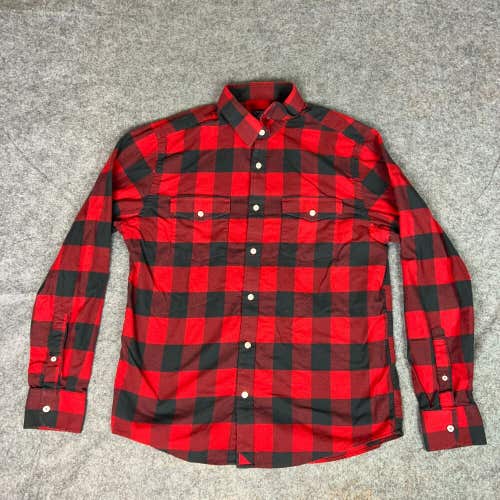 Untuckit Mens Shirt Large Red Black Flannel Buffalo Plaid Button Casual Slim Top