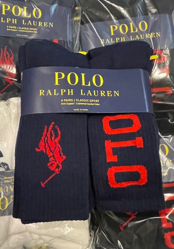 Polo Ralph Lauren Big Pony Classic Sport Men's Crew Socks 6 Pairs