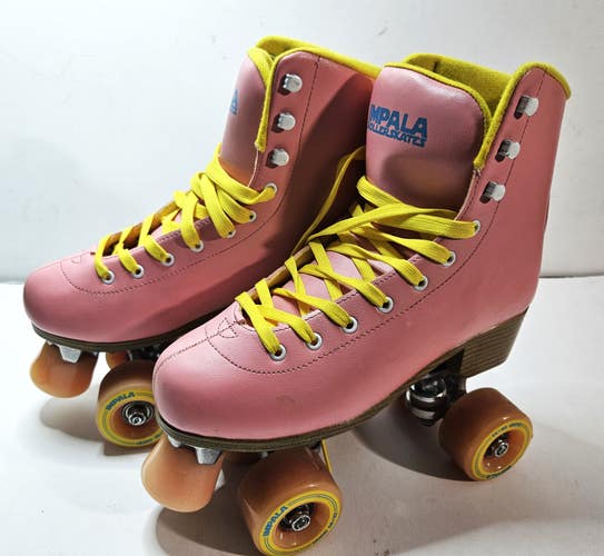 Impala Quad Roller Skates in Women's Size 8, Vegan, in Pink and Yellow for Sidewalk