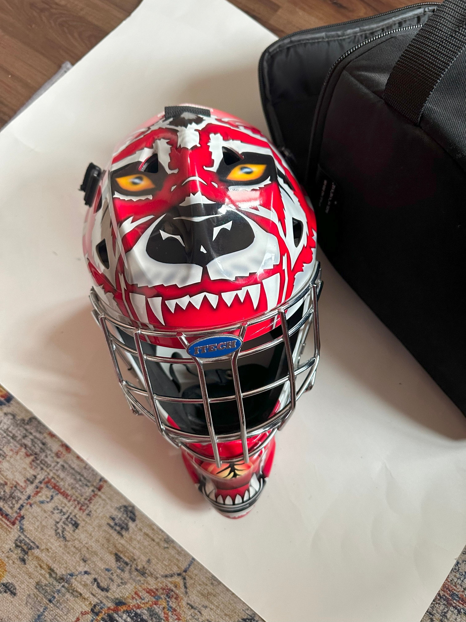ITECH brand new ice hockey goalie mask with carrying case..