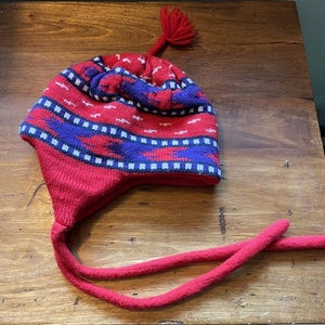 VTG Turtle Fur Poppy Gall Winter Beanie Ski Hat Wool Fleece Red White Blue