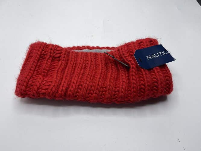 Nautica Ribbed Knit Ear Warmer Headband Fleece Lining One Size Red NWT