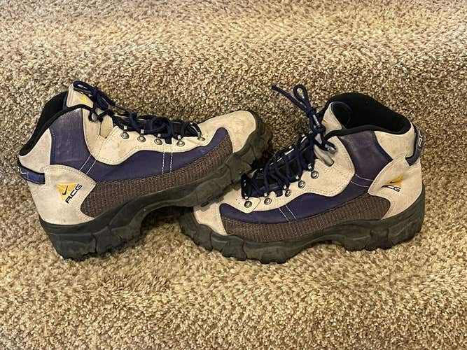 Vintage 90's Nike ACG Hiking Boots Brown Leather Blue Purple Nylon Women’s 11