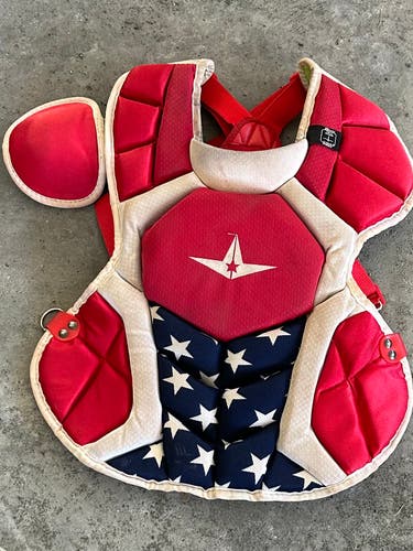 Used All Star System 7 Axis Catcher's Chest Protector - Red White and Blue
