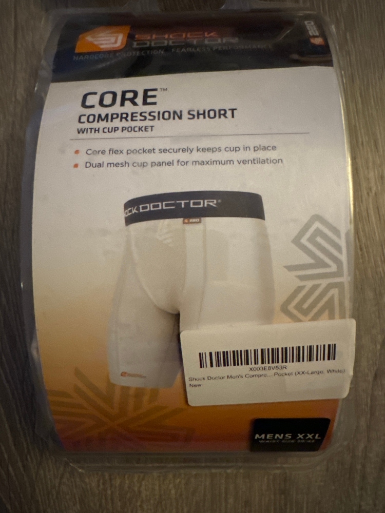 Shock Doctor core compression short White with cup pocket XXL 39-43 waist