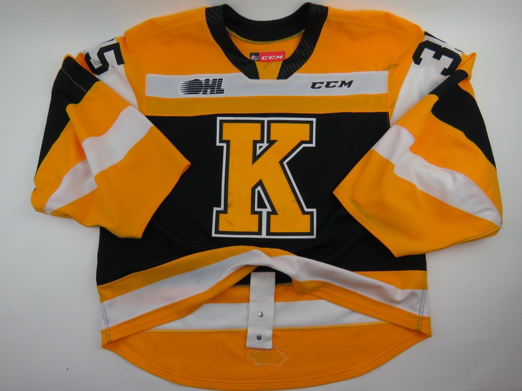 CCM Kingston Frontenacs OHL CHL Pro Stock Game Worn Used Hockey Jersey 58 GOALIE Bonello