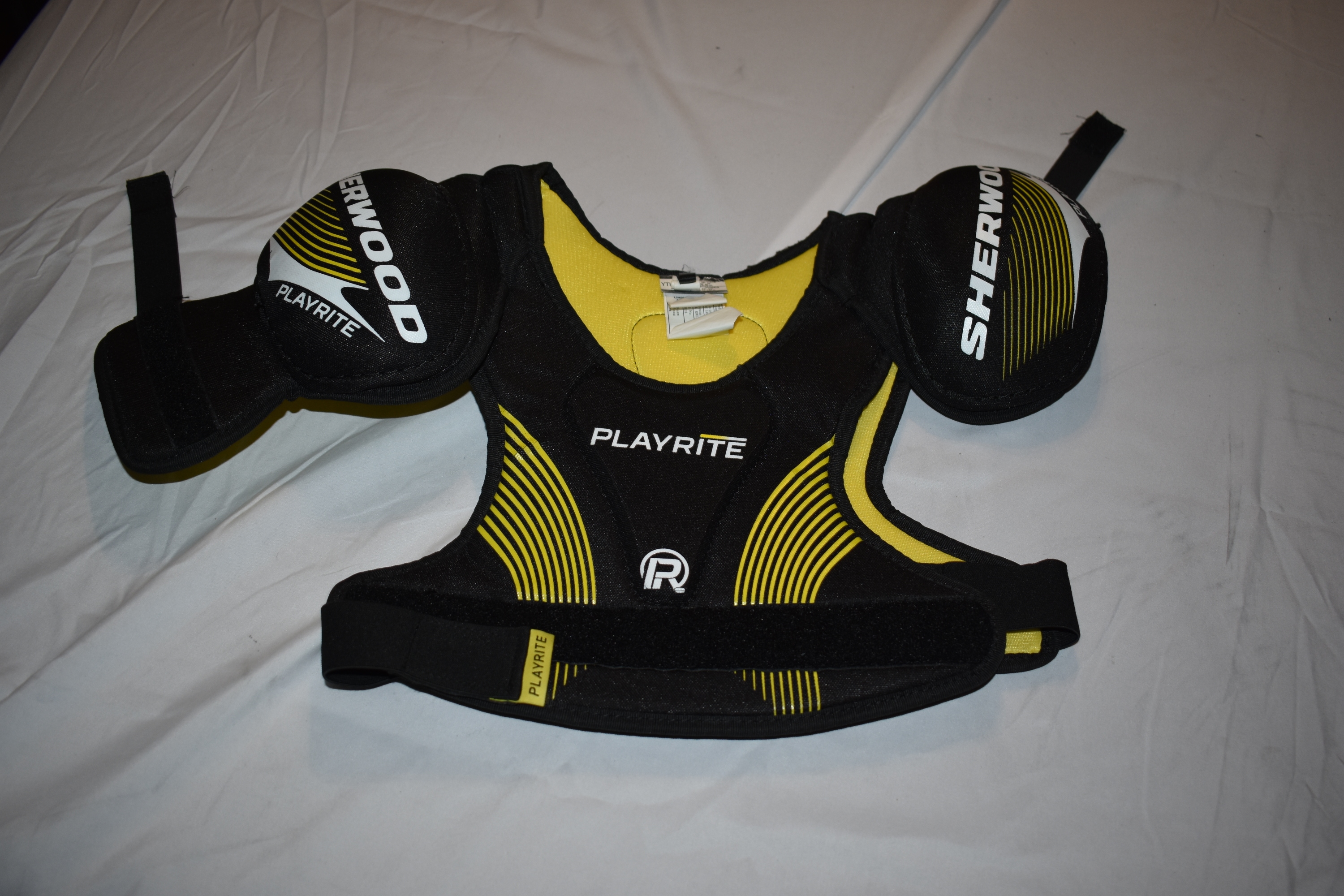 Sher-Wood PlayRite Hockey Shoulder Pads, Black/Yellow, Youth L/XL