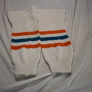 Athletic Knit AK Striped Hockey Socks, White/Orange/Green, Small