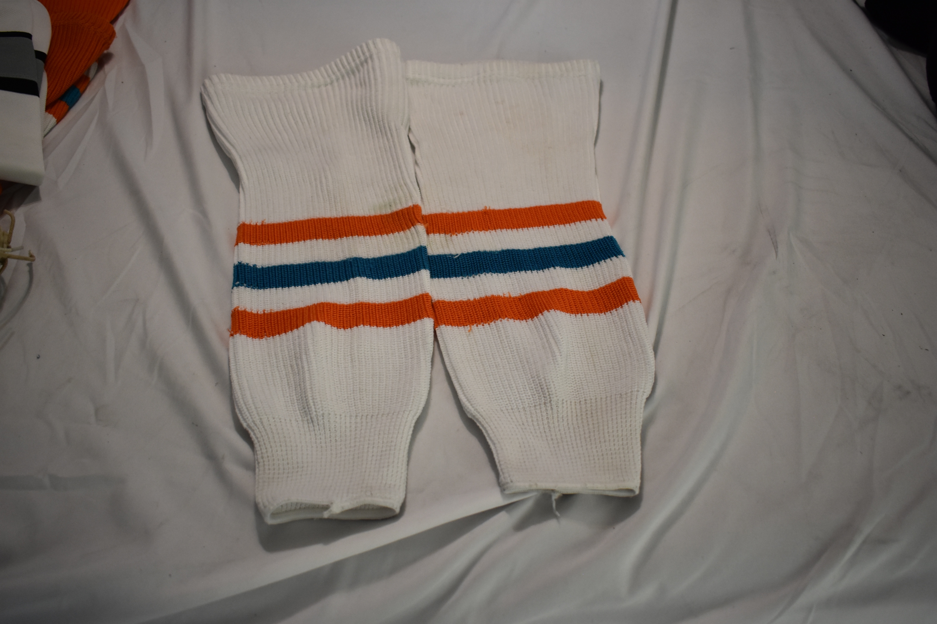 Athletic Knit AK Striped Hockey Socks, White/Orange/Green, Small