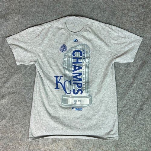 Kansas City Royals Mens Shirt Medium Gray Blue Tee T World Series 2015 Baseball