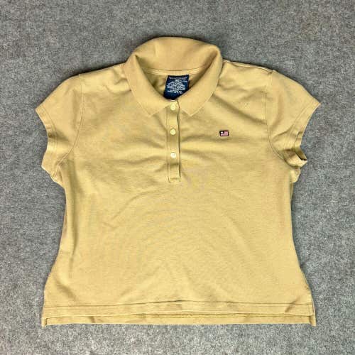 Polo Jeans Ralph Lauren Womens Shirt Polo Extra Large Tan Flag Logo Cropped Top