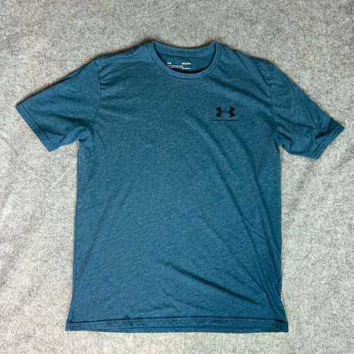 Under Armour Mens Shirt Meidum Blue Heather Tee T Sports Logo Causal Heatgear